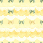 pale yellow, sage green, cream, soft yellow, butter yellow, bows, ribbons, scalloped edges, vintage, whimsical, elegant, pastel, nursery, baby girl, spring, feminine, romantic, classic, delicate, two-tone bows, alternating bows, soft aesthetic, gentle, sweet, baby shower, girls room, dreamy, traditional, soft and cuddly
