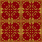 red, gold, burgundy, ornate scrollwork, decorative flourishes, geometric squares, repeating pattern, elegant motifs, victorian style, christmas fabric,, fabric panel, holiday theme, intricate borders, symmetrical design, festive colors, ornamental design, luxurious appearance