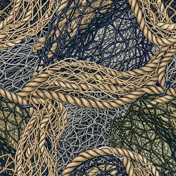 navy blue, tan, cream, beige, forest green, rope pattern, twisted rope, nautical, maritime, coastal, abstract, organic, nature-inspired, textured, layered, boho, bohemian, rustic, rustic coastal, vintage nautical, ocean theme, seaside, beach house, home decor, decorative panel, modern rustic, handcrafted look, intricate detail, earthy tones, natural fibers aesthetic