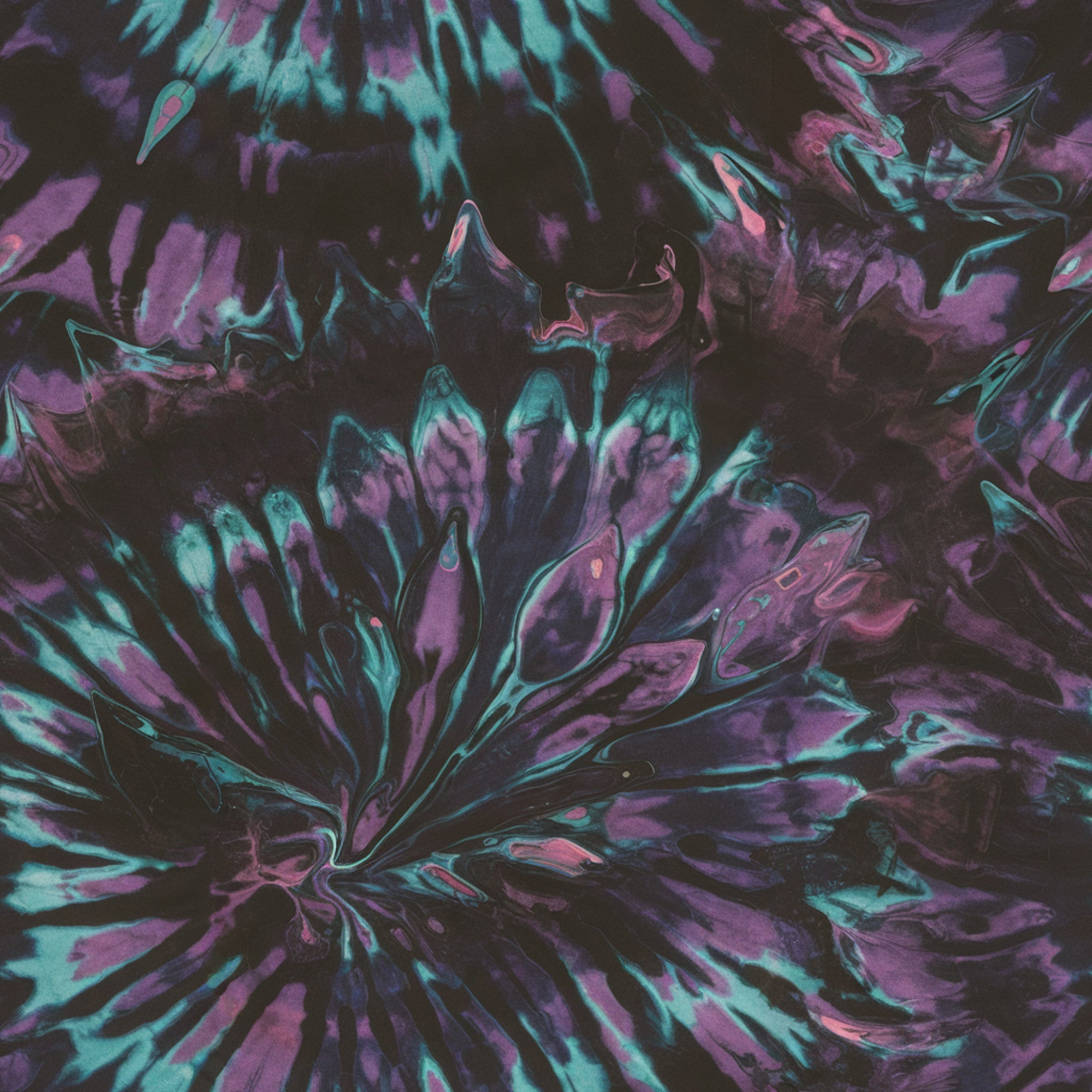 turquoise, purple, magenta, black, tie dye, swirled pattern, psychedelic, retro, groovy, fluid design, marbled effect, abstract, vibrant colors,, fabric panel, bohemian, 1960s style, flowing shapes, artistic swirls, cotton fabric