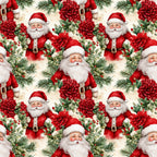 santa claus, christmas, holiday, red, cream, ivory, white, forest green, sage green, deep red, crimson, floral, dahlias, evergreen, pine branches, festive, traditional, whimsical, vintage, jolly, seasonal, children's, kids room, nursery, baby, retro, decorative, classic christmas, red flowers, holly berries