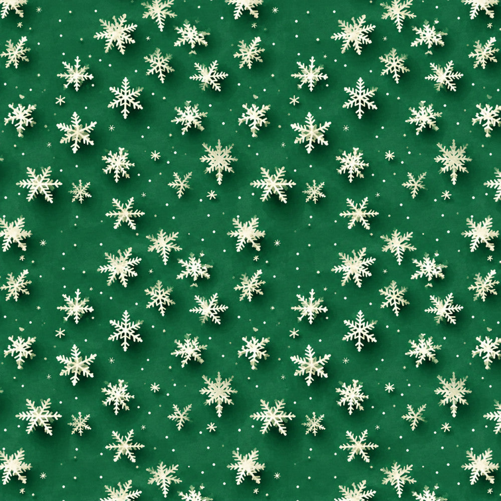 forest green, cream, white, snowflakes, winter, christmas, holiday, snow, festive, seasonal, elegant, traditional, cozy, cold weather, frozen, icy, crystalline, geometric, repeating pattern, winter wonderland, christmas decor, holiday themed, wintery, sparkly, delicate, detailed, festive spirit, seasonal celebration