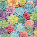 succulent flowers, pastel colors, soft pink, dusty rose, coral pink, sage green, mint green, teal blue, lavender purple, peachy orange, botanical, floral pattern, nature theme, layered petals, whimsical style, bohemian, spring collection, garden flowers, hand-painted effect, dimensional flowers, colorful succulents, nursery decor, kids room, playroom, modern botanical, artistic flowers, gradient colors, soft palette, cheerful design