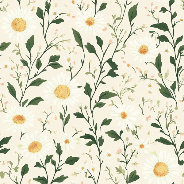 cream white, pale yellow, golden yellow, forest green, sage green, soft green, daisy, floral, botanical, nature, spring, summer, whimsical, delicate, garden, wildflower, daisies, feminine, soft, gentle, vintage, cottage core, farmhouse, peaceful, calming, nursery, baby, kids room, playroom, light and airy
