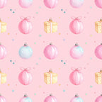 pastel pink, soft pink, blush pink, pale blue, baby blue, gold, cream, light yellow, christmas ornaments, holiday, festive, baubles, gift boxes, bows, stars, whimsical, playful, elegant, vintage, cheerful, nursery, baby shower, kids room, children's, celebration, decorative, winter holiday, festive season, sweet, delicate
