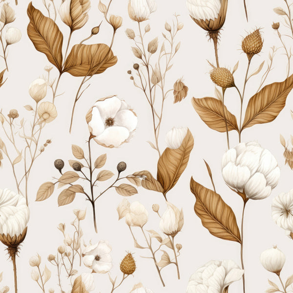 cream white, tan, golden brown, beige, botanical, floral, nature, vintage, dried flowers, cottagecore, rustic, elegant, delicate, wildflowers, leaves, seed pods, thistle, daisy, peony, botanical illustration, natural, earthy, autumn, fall, neutral, peaceful, botanical print, garden, pressed flowers, traditional