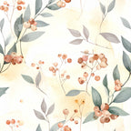 sage green, dusty rose, coral pink, peachy tan, cream, soft gray, muted tones, watercolor berries, botanical, floral, nature-inspired, delicate, whimsical, elegant, vintage, rustic, autumn, fall harvest, berries and leaves, botanical prints, cottagecore, farmhouse, soft aesthetic, calming, gentle, feminine, baby shower, nursery, kids room, playroom