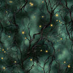 forest green, teal, dark green, golden yellow, glowing lights, bare branches, tree branches, nature, celestial, magical, whimsical, enchanted forest, nighttime, starry, mystical, elegant, moody, dark academia, fantasy, woodland, ethereal, sparkly, luminous, glow-in-the-dark aesthetic, minky blanket, nursery, cozy throw, plush bedding, winter, twilight