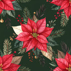 crimson red, forest green, deep green, gold accents, poinsettia, holiday floral, christmas, festive, botanical, nature, evergreen branches, berries, ornaments, elegant, traditional, winter, seasonal, red flowers, pinecones, decorative leaves, botanical illustration, vintage style, classic christmas, festive decor, natural elements, jewel tones, rich colors, holiday botanical, seasonal flowers