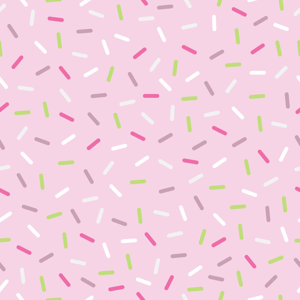pink background, rainbow sprinkles, colorful sprinkles, green sprinkles, white sprinkles, purple sprinkles, magenta sprinkles, scattered pattern, candy sprinkles, dessert theme, sweet treats, bakery pattern, fun design, playful mood,, fabric panel, birthday theme, celebration pattern, confetti style, whimsical design