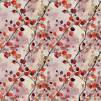 red, orange, burgundy, coral, autumn leaves, watercolor style, botanical pattern, branch motif, fall foliage,, fabric panel, seasonal design, warm tones, nature inspired, repeating pattern, artistic watercolor, autumn theme, leaf branches, organic shapes, textile design