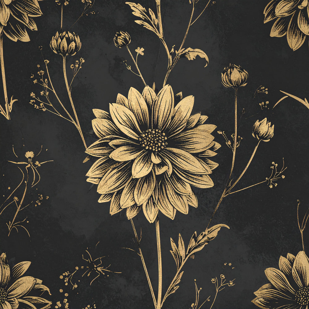 black and gold, cream and charcoal, botanical, floral, vintage, elegant, nature, classical, engraved, line art, sketched, flowers, dahlia, sunflower, garden, botanical illustration, traditional, sophisticated, timeless, antique, celestial, romantic, farmhouse, cottagecore, neutral tones, monochromatic, autumn, fall, botanical prints, wildflowers