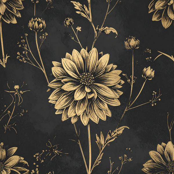 black and gold, cream and charcoal, botanical, floral, vintage, elegant, nature, classical, engraved, line art, sketched, flowers, dahlia, sunflower, garden, botanical illustration, traditional, sophisticated, timeless, antique, celestial, romantic, farmhouse, cottagecore, neutral tones, monochromatic, autumn, fall, botanical prints, wildflowers