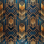 navy blue, gold, copper, bronze, geometric pattern, art deco, diamond shapes, chevron, angular lines, metallic accents, luxurious, repeating motif,, fabric panel, symmetrical design, vintage inspired, sophisticated, intricate details