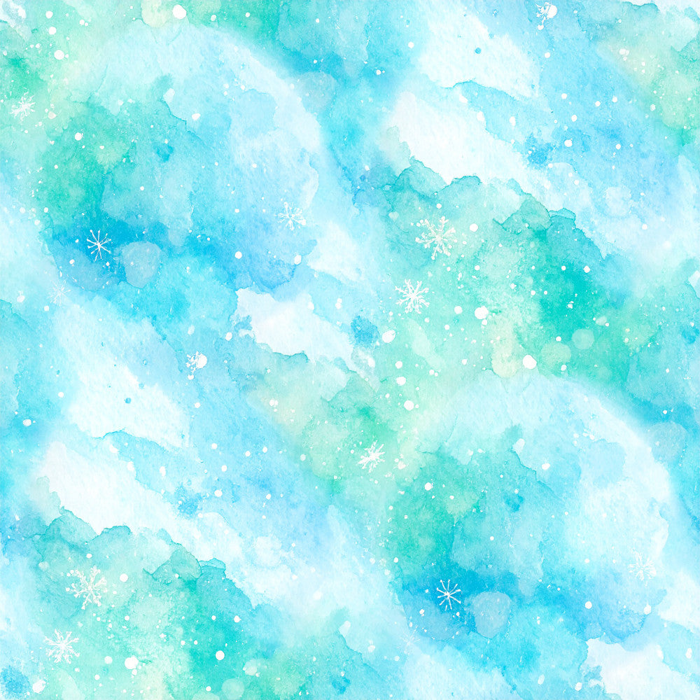 turquoise, aqua blue, mint green, icy blue, white, pale blue, watercolor, abstract, winter, snowflakes, frozen, crystalline, ethereal, whimsical, modern, contemporary, sparkly, magical, snowy, celestial, holiday, christmas, nursery, kids room, playroom, dreamy, frosty, ombre, soft, delicate