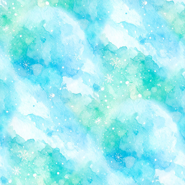 turquoise, aqua blue, mint green, icy blue, white, pale blue, watercolor, abstract, winter, snowflakes, frozen, crystalline, ethereal, whimsical, modern, contemporary, sparkly, magical, snowy, celestial, holiday, christmas, nursery, kids room, playroom, dreamy, frosty, ombre, soft, delicate
