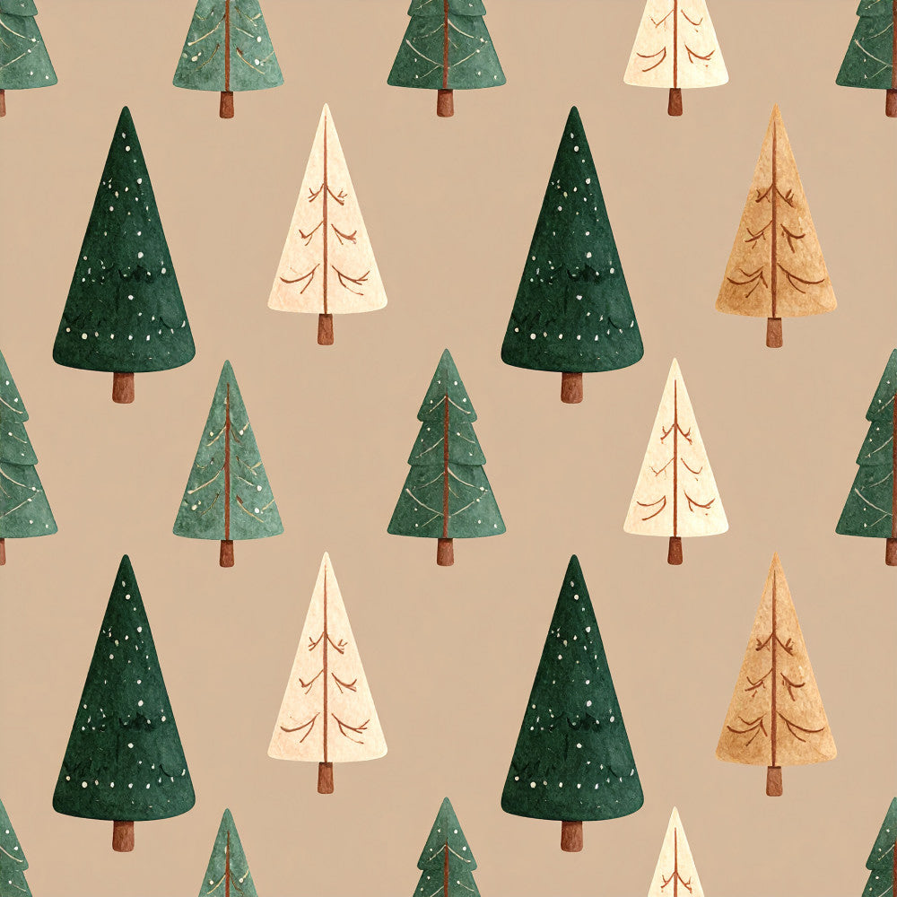 forest green, cream, beige, tan, gold, evergreen, holiday, christmas, winter, trees, pine trees, nature, rustic, whimsical, modern, festive, geometric, pattern, snow, snowflakes, traditional, cozy, warm, seasonal, decorative, elegant, scandinavian, woodland, natural, nursery
