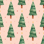 forest green, sage green, blush pink, pale pink, gold stars, red ornaments, christmas trees, holiday, festive, whimsical, nature, winter, seasonal, nursery, kids room, playroom, children's decor, tree branches, wooden trunks, star ornaments, decorative stars, traditional christmas, classic holiday, soft watercolor, gentle, cheerful, festive decor