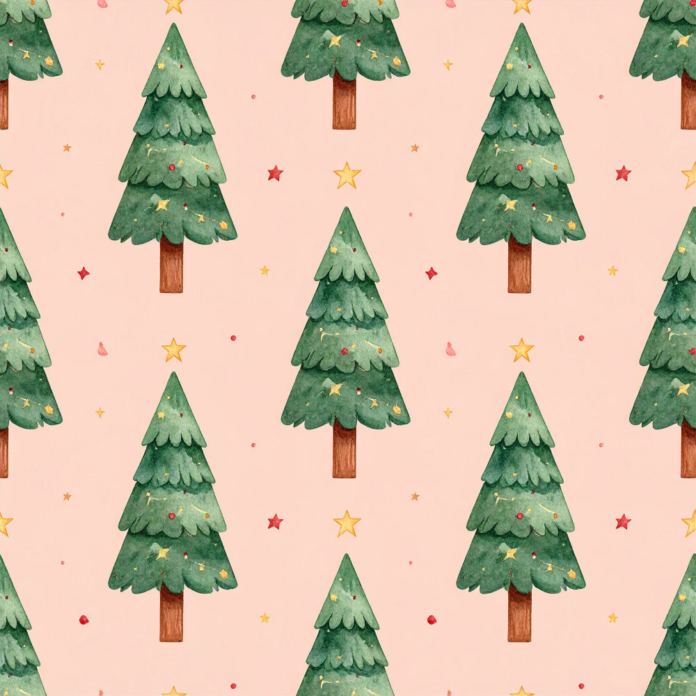 forest green, sage green, blush pink, pale pink, gold stars, red ornaments, christmas trees, holiday, festive, whimsical, nature, winter, seasonal, nursery, kids room, playroom, children's decor, tree branches, wooden trunks, star ornaments, decorative stars, traditional christmas, classic holiday, soft watercolor, gentle, cheerful, festive decor