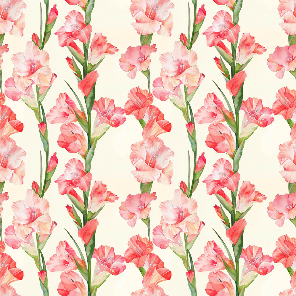 coral pink, salmon pink, blush pink, pale pink, hot pink, cream background, gladiolus, floral, botanical, nature, elegant, romantic, spring, summer, garden flowers, flowering stems, vintage floral, traditional, delicate, soft, feminine, wedding, bridal, gardening theme, flower arranging, botanical illustration, classic floral, timeless design