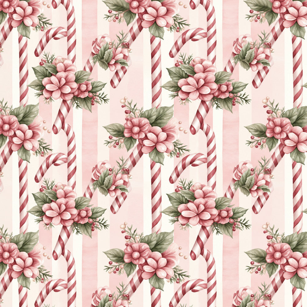 dusty rose, mauve pink, cream, soft pink, candy cane striped, floral, vintage, romantic, elegant, whimsical, holiday, christmas, candy cane, peppermint, peonies, roses, green leaves, botanical, festive, traditional, cottage core, feminine, delicate, winter, seasonal, gift, nursery, decorative, classic