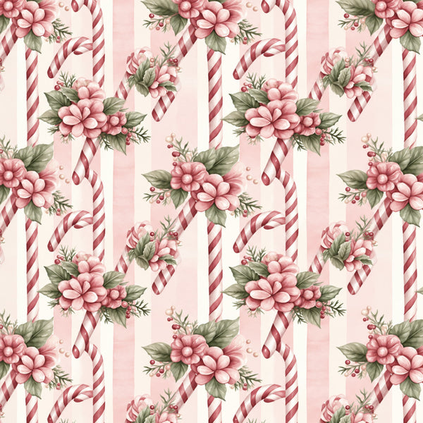 dusty rose, mauve pink, cream, soft pink, candy cane striped, floral, vintage, romantic, elegant, whimsical, holiday, christmas, candy cane, peppermint, peonies, roses, green leaves, botanical, festive, traditional, cottage core, feminine, delicate, winter, seasonal, gift, nursery, decorative, classic