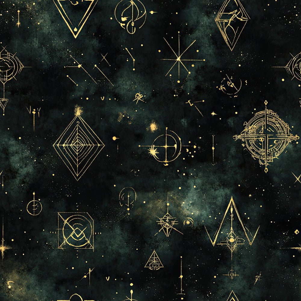celestial, gold, dark teal, forest green, black, constellation, stars, geometric, mystical, occult, sacred geometry, alchemical symbols, spiritual, esoteric, witchy, magical, night sky, astronomical, elegant, modern, bohemian, sophisticated, cosmic, celestial bodies, mystical symbols, dark academia, enchanted, starry night, luxury, premium