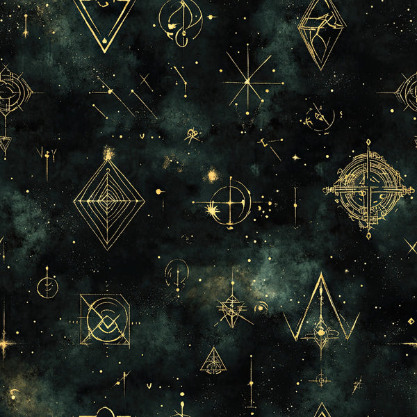 celestial, gold, dark teal, forest green, black, constellation, stars, geometric, mystical, occult, sacred geometry, alchemical symbols, spiritual, esoteric, witchy, magical, night sky, astronomical, elegant, modern, bohemian, sophisticated, cosmic, celestial bodies, mystical symbols, dark academia, enchanted, starry night, luxury, premium
