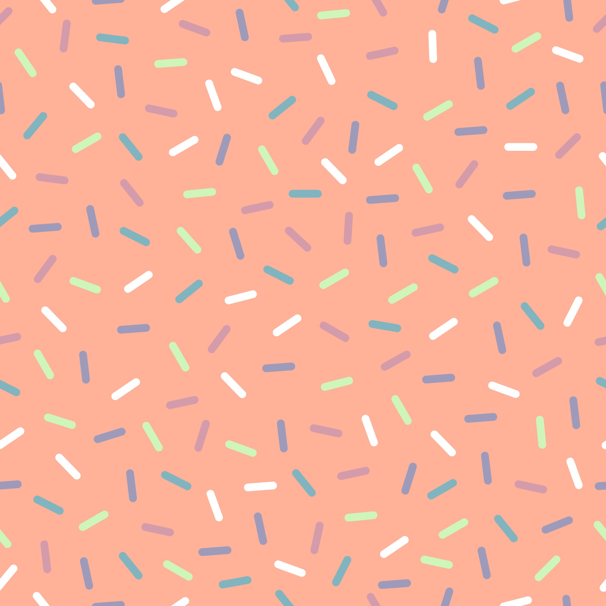 coral background, rainbow sprinkles, multicolored confetti, scattered pattern, white sprinkles, blue sprinkles, green sprinkles, purple sprinkles, teal accents, random placement, fun design, playful pattern,, fabric panel, sweet theme, candy inspired, celebration motif, cheerful mood, crafting material