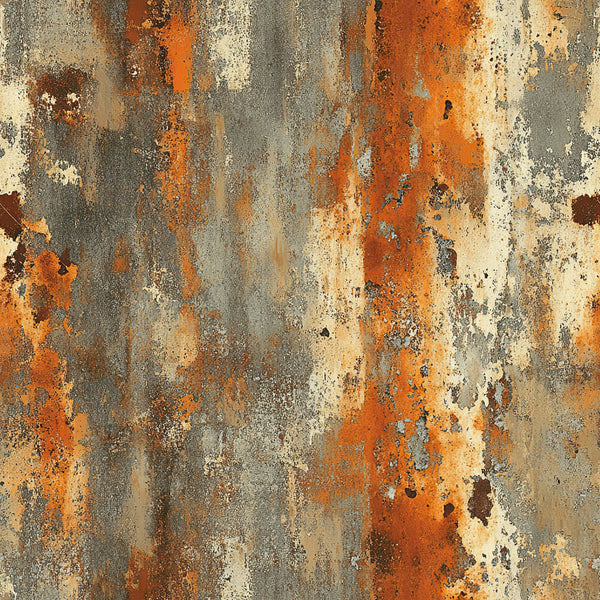 rust orange, burnt sienna, weathered gray, cream, beige, distressed texture, aged patina, weathered metal, abstract pattern, vintage finish,, fabric panel, rustic style, oxidized surface, mottled design, earthy tones, grunge texture, western aesthetic, worn appearance, industrial decay