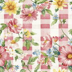 rose pink, cream, yellow, white, blue, gingham, checkered, floral, gerbera daisies, cosmos, wildflowers, daisies, botanical, garden, nature, vintage, cottage core, spring, summer, romantic, whimsical, traditional, pastoral, country, farmhouse, feminine, elegant, cheerful, meadow, blooming flowers