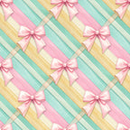 pastel pink, mint green, soft yellow, cream, diagonal stripes, striped pattern, bows, ribbons, gift bows, elegant, whimsical, feminine, soft, delicate, spring, baby shower, nursery, girls room, playroom, preppy, sweet, charming, contemporary, modern feminine, decorative bows, pastel colors, geometric stripes, gift wrapping theme