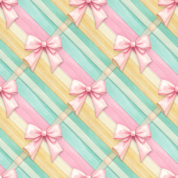 pastel pink, mint green, soft yellow, cream, diagonal stripes, striped pattern, bows, ribbons, gift bows, elegant, whimsical, feminine, soft, delicate, spring, baby shower, nursery, girls room, playroom, preppy, sweet, charming, contemporary, modern feminine, decorative bows, pastel colors, geometric stripes, gift wrapping theme