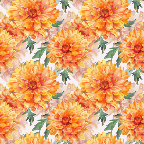 orange dahlia, yellow dahlia, coral orange, golden yellow, peachy pink, floral, dahlias, flowers, nature, botanical, garden, summer, spring, whimsical, romantic, elegant, vibrant, layered petals, green leaves, cheerful, bright, feminine, home decor, nursery, playroom, kids room, baby shower, traditional floral