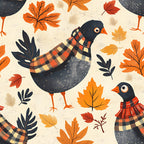 autumn leaves, navy blue, orange, cream, plaid pattern, checkered, birds, pheasants, fall theme, seasonal, nature, whimsical, rustic, farmhouse, woodland, harvest, thanksgiving, maple leaves, oak leaves, dark blue, burnt orange, tan, beige, charming, playroom, kids room, nature inspired, animal theme, feathered friends