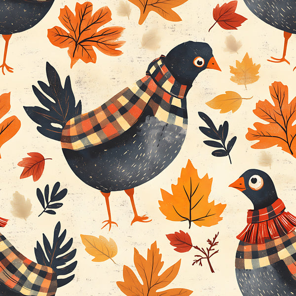 autumn leaves, navy blue, orange, cream, plaid pattern, checkered, birds, pheasants, fall theme, seasonal, nature, whimsical, rustic, farmhouse, woodland, harvest, thanksgiving, maple leaves, oak leaves, dark blue, burnt orange, tan, beige, charming, playroom, kids room, nature inspired, animal theme, feathered friends