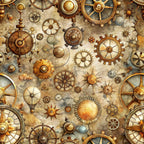 steampunk, gears, clockwork, mechanical, bronze, copper, gold, brass, antique, vintage, industrial, cogs, wheels, compass, navigational instruments, aged parchment, sepia tones, brown, tan,, fabric panel, intricate machinery, rust colors, weathered texture