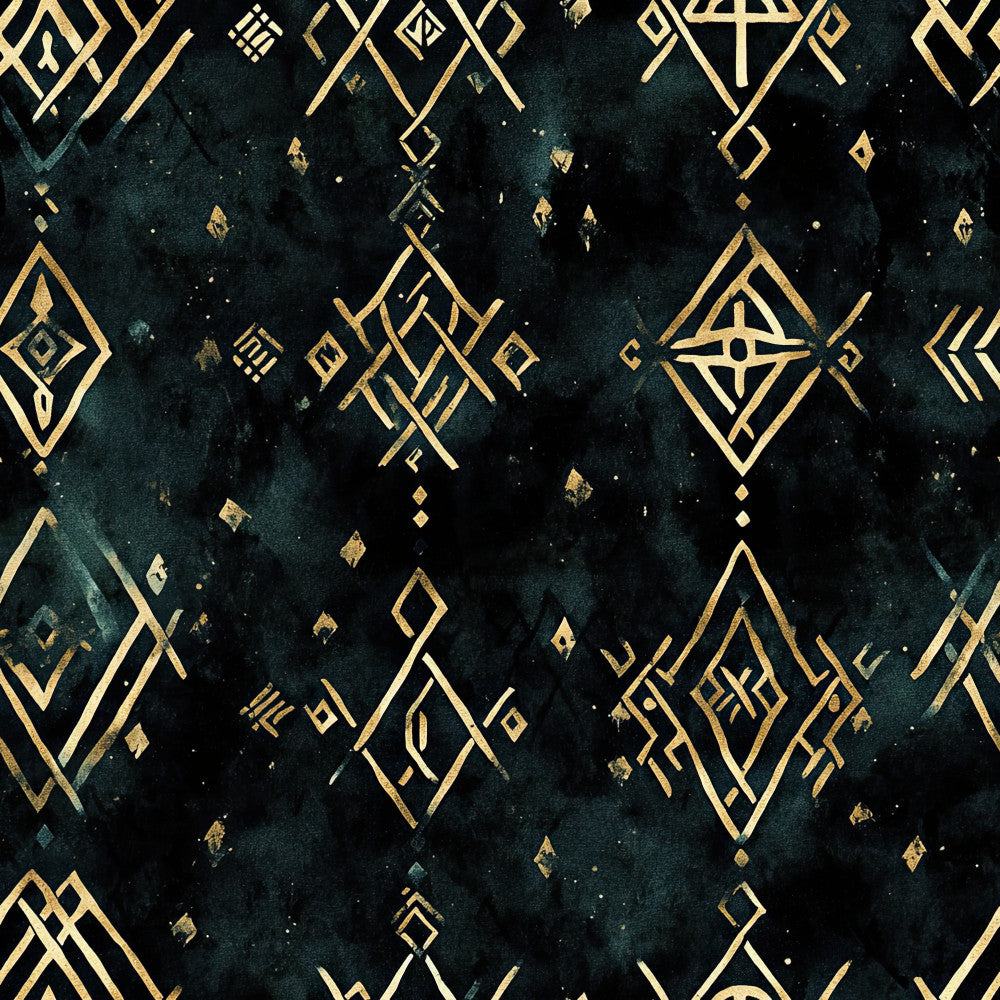 deep teal, dark navy, black, gold, metallic gold, geometric, art deco, diamonds, celestial, stars, modern, elegant, sophisticated, luxe, glamorous, boho chic, bohemian, mystical, cosmic, abstract geometric, geometric patterns, angular, contemporary, upscale, trendy, home decor, sewing projects