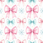 blush pink, dusty blue, soft teal, pale pink, gold accents, bows, ribbons, snowflakes, festive, whimsical, elegant, feminine, winter, holiday, christmas, nursery, baby shower, girls room, kids room, playroom, delicate, romantic, pastel, pretty, girly, sweet, celebratory, decorative bows, winter snowflakes