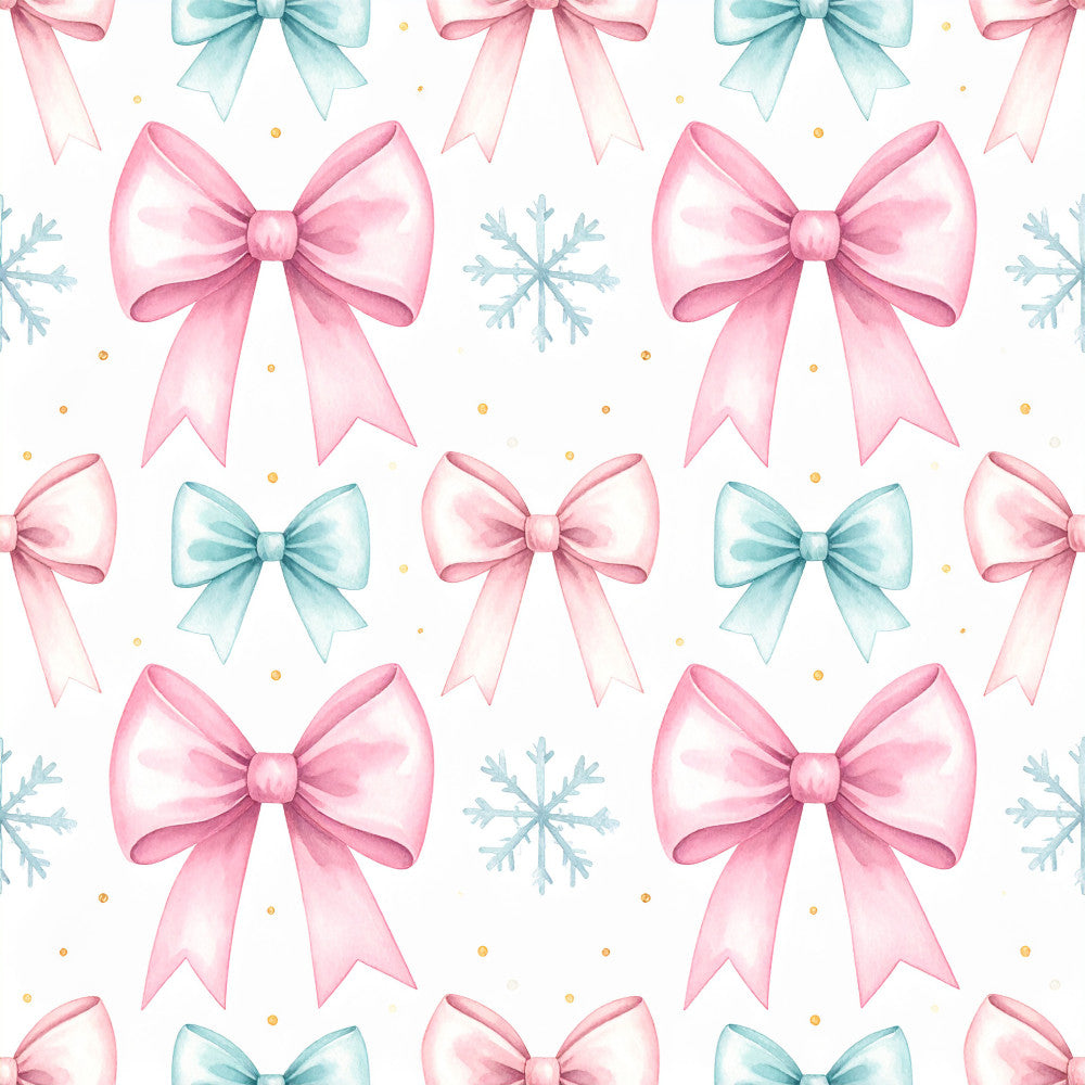 blush pink, dusty blue, soft teal, pale pink, gold accents, bows, ribbons, snowflakes, festive, whimsical, elegant, feminine, winter, holiday, christmas, nursery, baby shower, girls room, kids room, playroom, delicate, romantic, pastel, pretty, girly, sweet, celebratory, decorative bows, winter snowflakes