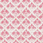 pink, cream, vintage, damask pattern, ornate motifs, floral elements, baroque style, repeating design,, fabric panel, decorative scrollwork, elegant, distressed texture, romantic, feminine, botanical details, symmetrical pattern, vintage wallpaper style, soft colors