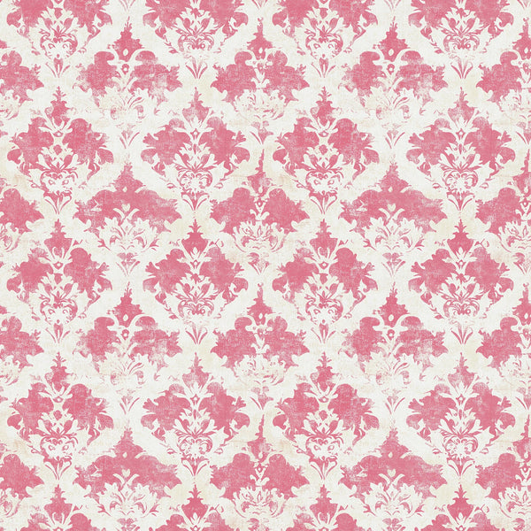 pink, cream, vintage, damask pattern, ornate motifs, floral elements, baroque style, repeating design,, fabric panel, decorative scrollwork, elegant, distressed texture, romantic, feminine, botanical details, symmetrical pattern, vintage wallpaper style, soft colors