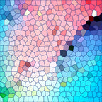 mosaic pattern, stained glass, geometric shapes, polygonal design, pink tones, coral shades, blue hues, turquoise, cyan, purple accents, green elements, gradient colors, abstract art, modern style,, fabric panel, crafting material, contemporary design, colorful mosaic, tessellation pattern