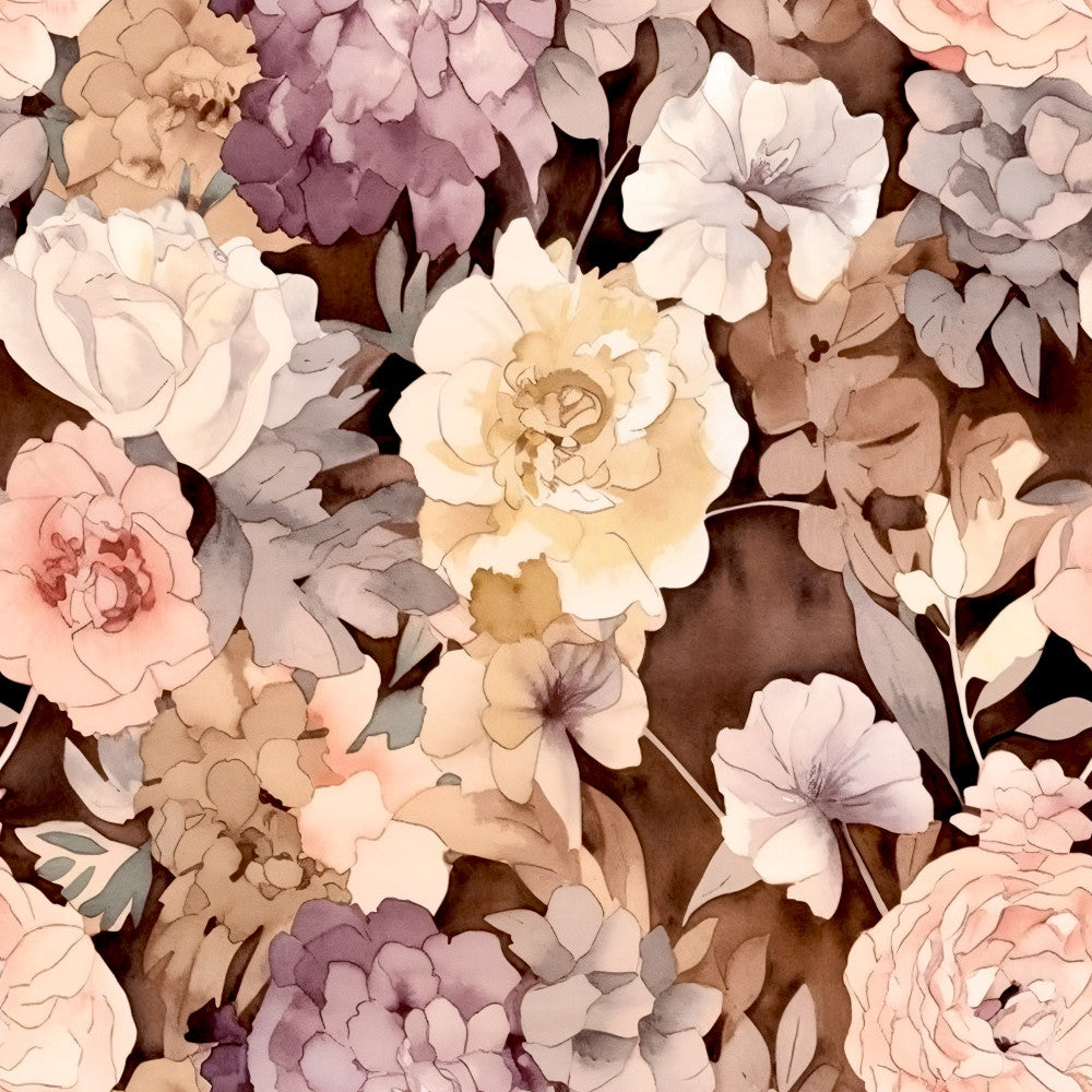 dusty rose, cream, ivory, soft pink, mauve, plum purple, chocolate brown, sage green, pale lavender, blush pink, vintage floral, botanical, roses, peonies, garden flowers, nature, romantic, elegant, vintage, soft, watercolor, feminine, spring, summer, wedding, shabby chic, cottage core, nursery, baby shower, girls room