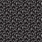 black background, white musical notes, treble clef, sharp symbols, music notation, scattered pattern, monochrome design,, fabric panel, retro style, 1950s aesthetic, diner theme, vintage pattern, musical motifs, geometric arrangement, high contrast, cotton fabric, crafting material, sewing supplies