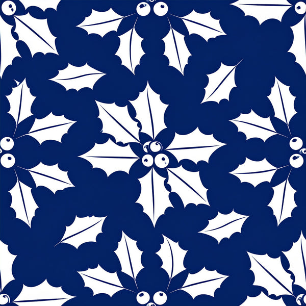 navy blue, white, dark blue, holly leaves, berries, holly pattern, christmas, holiday, festive, winter, traditional, classic, whimsical, botanical, nature-inspired, seasonal, red berries, evergreen, decorative, elegant, timeless, yuletide, winter holiday, dark and white, high contrast, repeating pattern, geometric arrangement