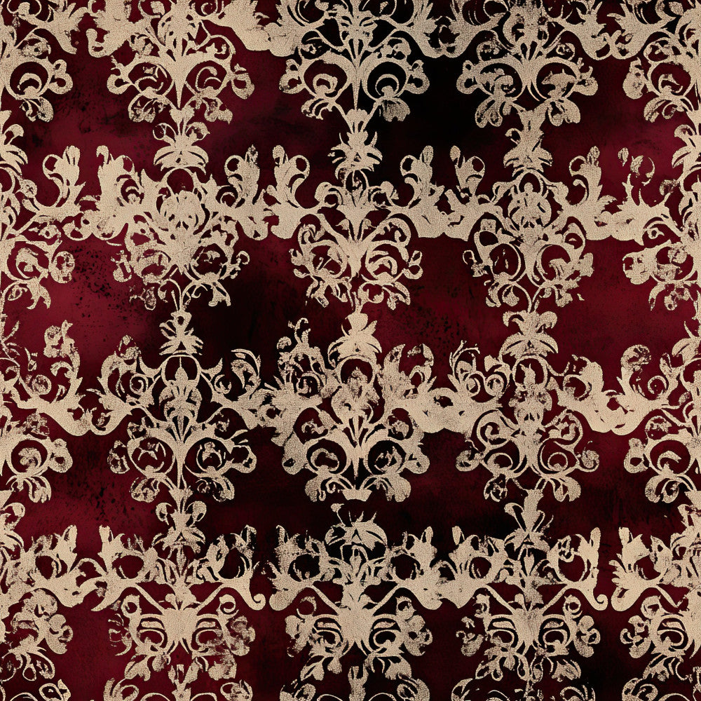 burgundy, cream, gold, black, damask, ornamental, baroque, vintage, elegant, traditional, luxurious, floral scrolls, flourishes, ornate, regal, classic, sophisticated, formal, antique, decorative, Victorian, rococo, scrollwork, imperial, distressed, neutral accents, timeless, heritage, upholstery, home decor