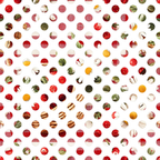 red, white, green, yellow, brown, polka dots, circular pattern, gingham, strawberry motifs, picnic theme,, fabric panel, summer vibes, checkered texture, fruit elements, geometric circles, rustic charm, country style, mixed textures, coordinating prints