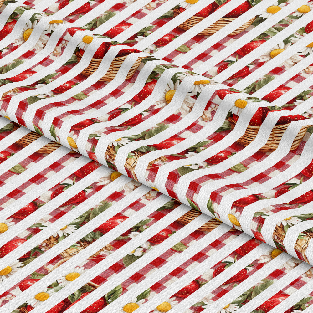 Strawberry Gingham Picnic Pattern 23 Quilting Cotton Fabric