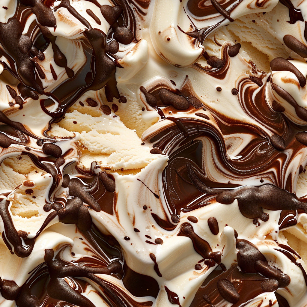 chocolate swirl, vanilla cream, brown, white, marbled pattern, liquid texture, swirling design, dessert theme, ice cream pattern, food motif,, fabric panel, creamy colors, flowing lines, junk food design, sweet treats, confectionery pattern, dairy swirls, tempting food, indulgent theme